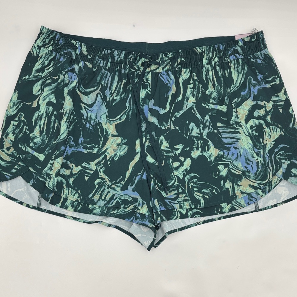 CALIA Drawstring High-Rise Step Up Short in Moss Print Sea Green